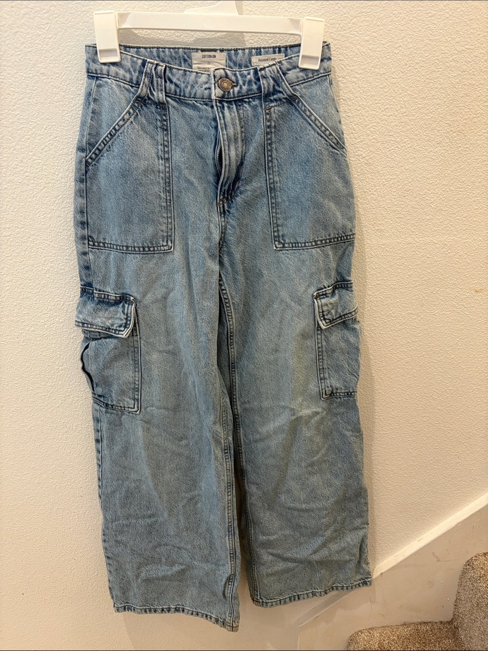 Cotton On Light Blue Wide-Leg Relaxed Cargo Jeans